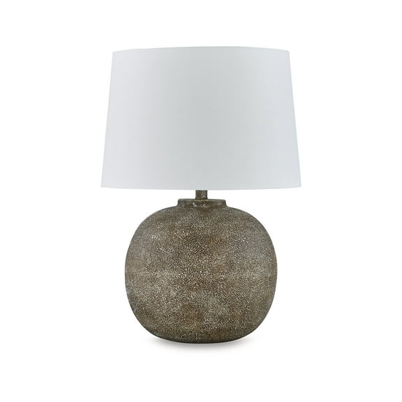 Signature Design by Ashley Neavesboro Farmhouse Metal Table Lamp with Fabric Shade, Antique Brown