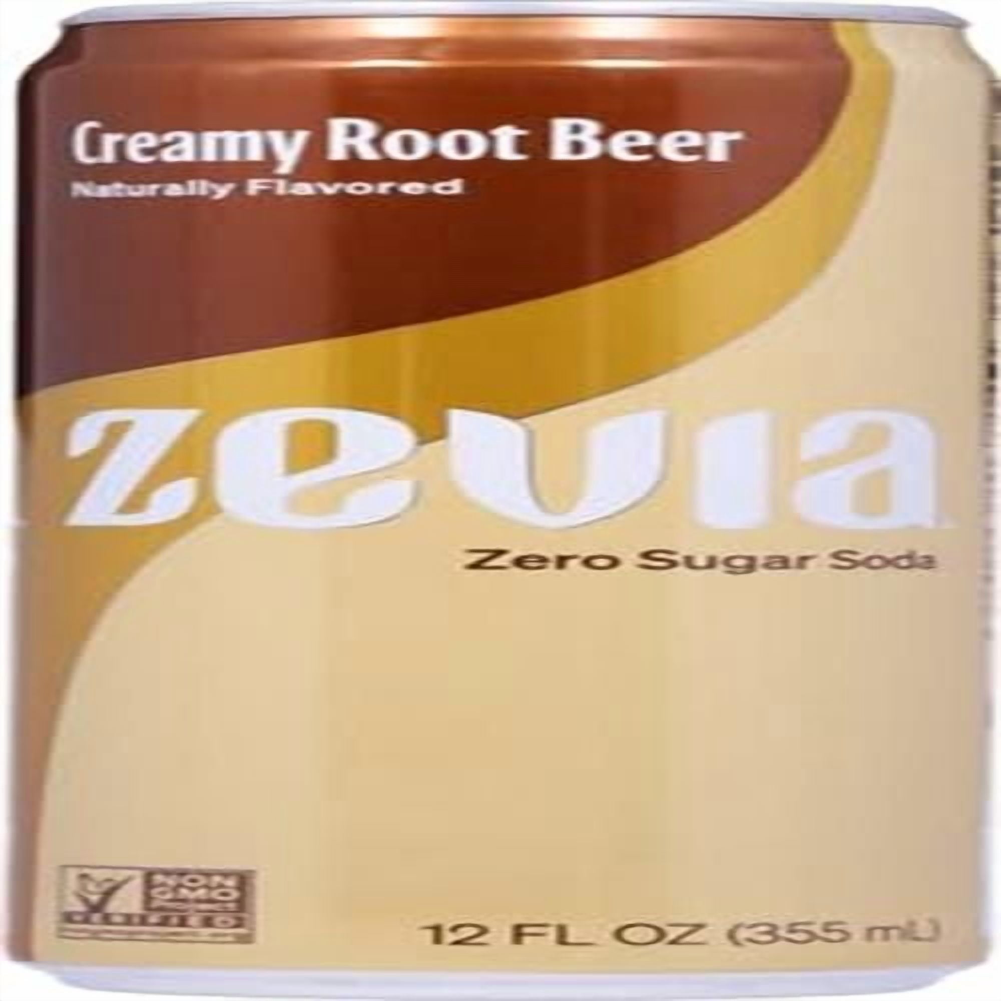 Zevia Zero Sugar Soda, Creamy Root Beer, 12 Ounce Sleek Can - Pack of 2