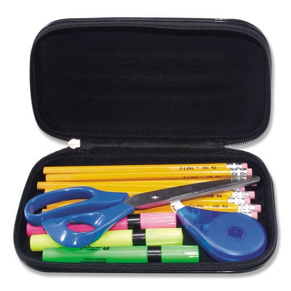 "Large Soft-Sided Pencil Case, Fabric With Zipper Closure, Black | Bundle of 5 Each"