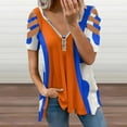 thumbnail image 2 of Blue And Orange Womens Summer V Neck Zipper Top Short Sleeve T Shirt Off Shoulder Top Casual Classy Loose Shirts, 2 of 7