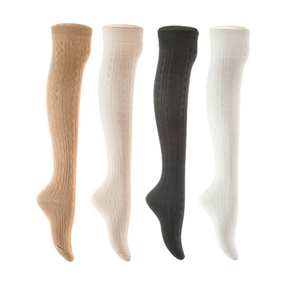 Lian LifeStyle Women's 4 Pair Adorable Comfortable Soft Thigh High Over Knee High Cotton Socks Size 6-9 L1024 Beige,Cream,Black,White