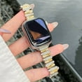thumbnail image 2 of Diamond Metal Watch Strap Bracelet Compatible with Apple Watch 42/44/45/46/49mm,Two-color Design,With Adjustable Link Tool,Women Dressy Bling Jewelry Diamond Metal Link Strap,Gold+Silver, 2 of 7