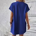 thumbnail image 2 of Baywell Summer and Autumn Women's Solid Color Round Neck Loose Short Sleeved Pocket Dress, Casual and Simple with Temperament, Mid Length Skirt, 2 of 8