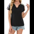 thumbnail image 3 of Blusas de Mujer con Cuello en V, Estampado Floral de Crochet, Corta, Informal, de Verano Negro XXL, 3 of 10