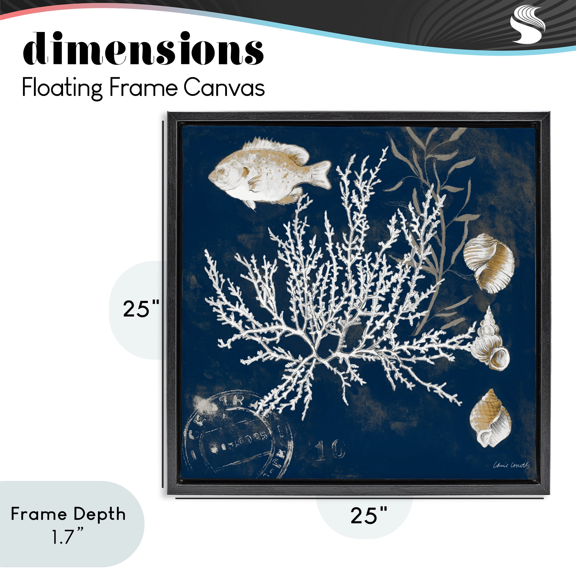 Stupell Industries Coral Medley on Blue Black Framed Floater Canvas Wall Art, design by Lanie Loreth