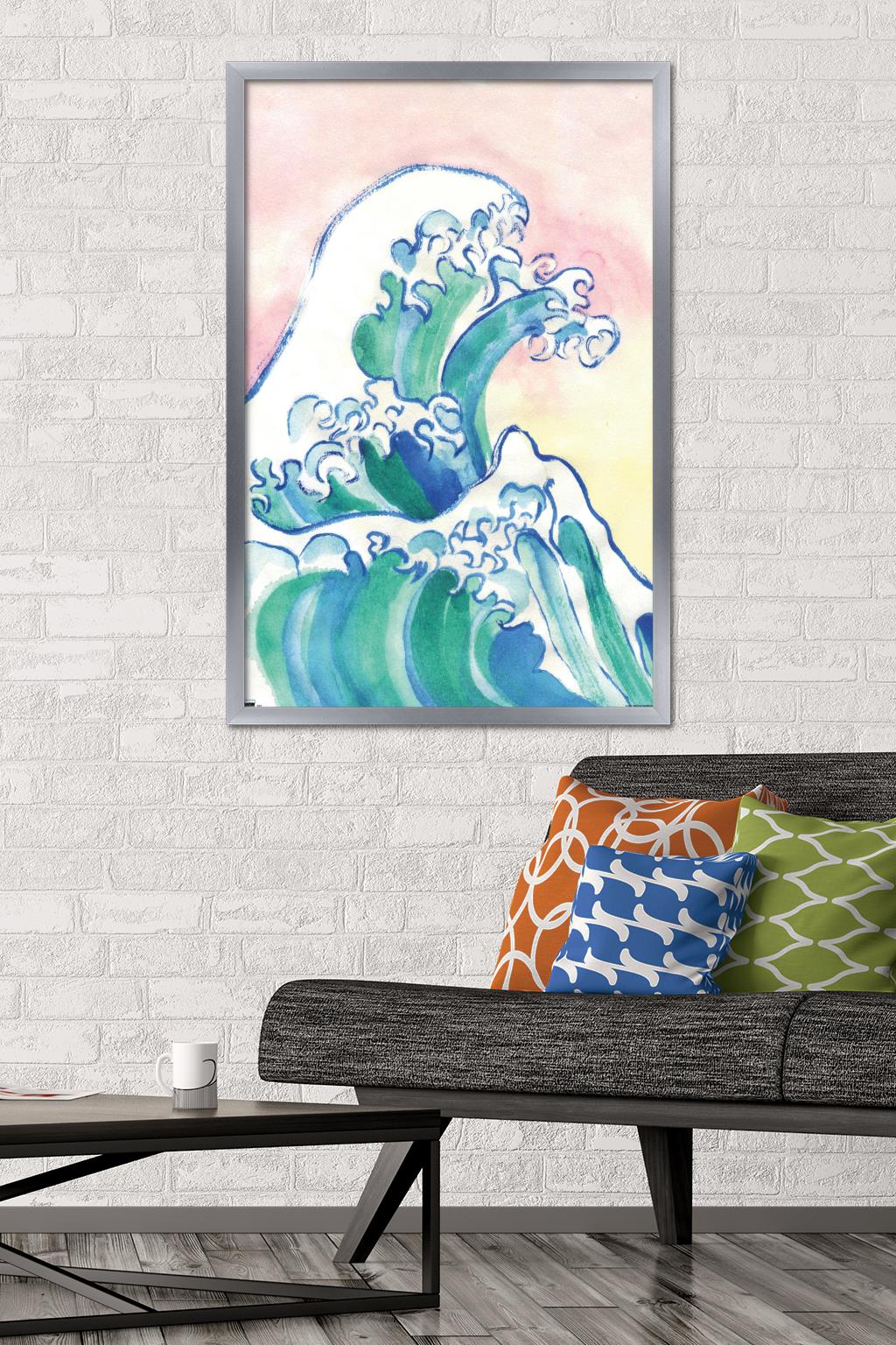 Watercolor Waves Wall Poster, 22.375" x 34" Framed