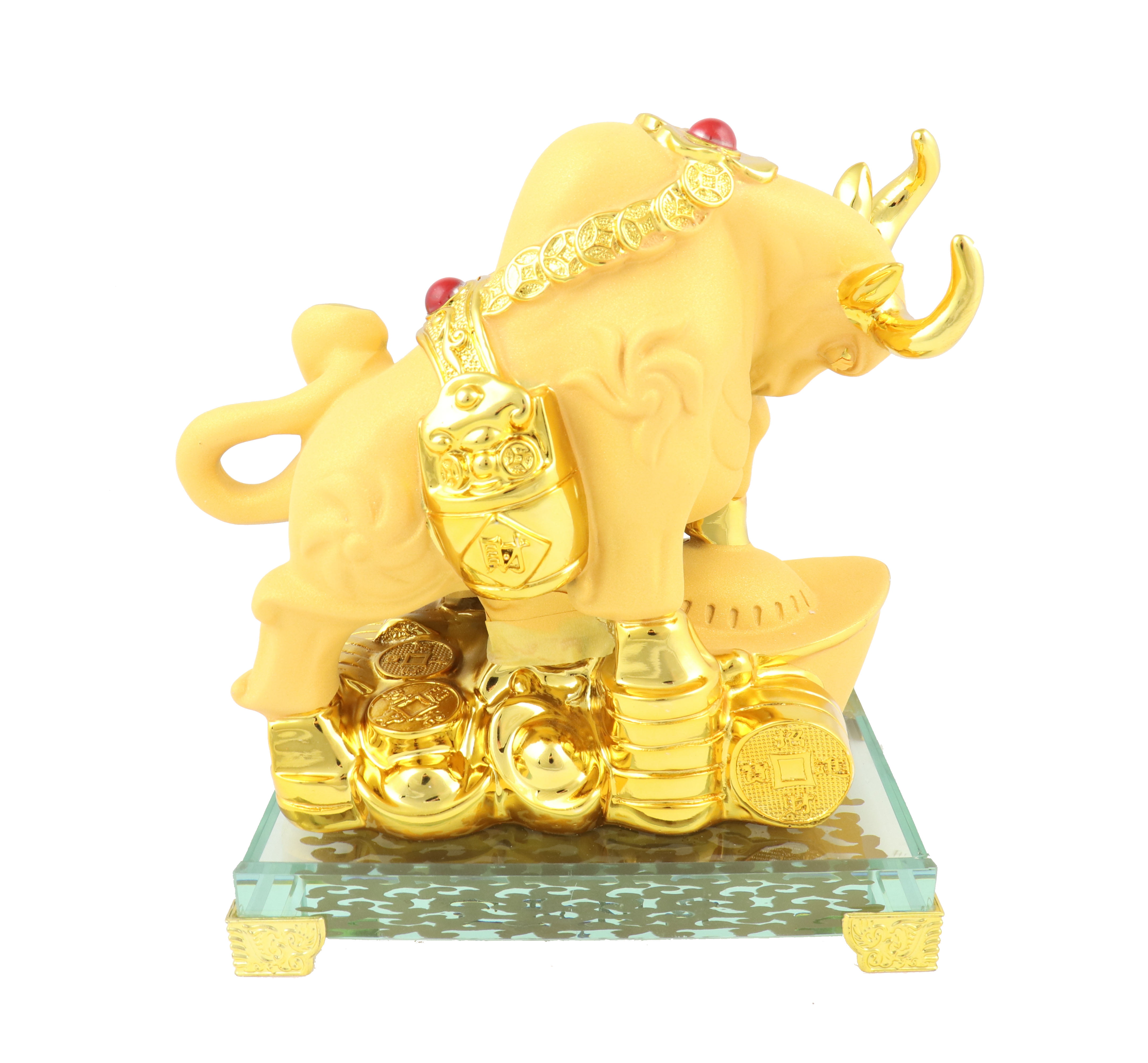 Golden Ox Statue on Big Ingot for the Year of the Ox 2021 