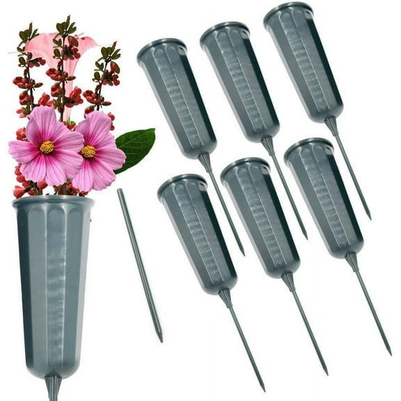 ZDWQFA 7” Water Resistant Cemetery Green Plastic Cone Vase, Set of 6