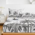 thumbnail image 6 of Full Size Fitted Sheet Set - Palm Trees 3 Piece Bedding Sets 16" Deep Pocket Fitted Sheet with 2 Pillowcases Black Grey Tropical Plants Summer Forest Brushed Microfiber Hotel Luxury Bed Sheets, 6 of 9
