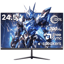 CRUA 24.5 inch 200hz ips FHD gaming monitor 1920x1080 120% Srgb Freesync, DP/HDMI, built-in speakers, support wall mounting black