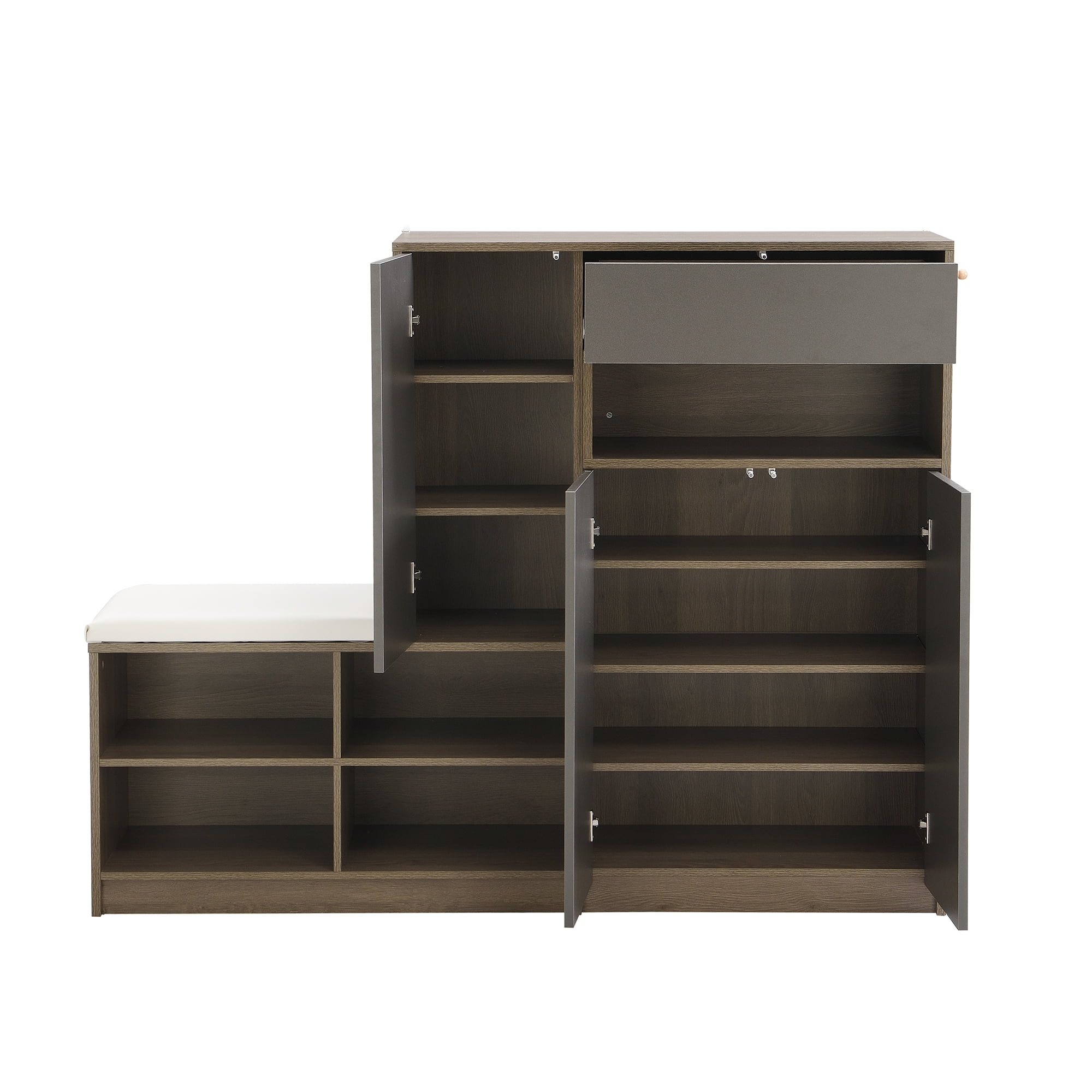 Aukfa Modern 2-in-1 Shoe Storage Bench Shoe Cabinets for Entryway ,Shoe Rack with Padded Seat - Black