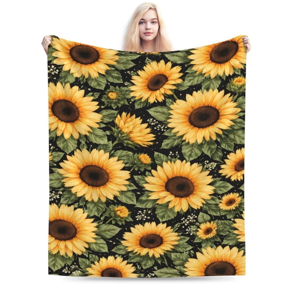 Sunflower Floral Pattern Blanket Fall Harvest Decor Thanksgiving Home Gift Soft Cozy Fleece Throw Blanket 50x40