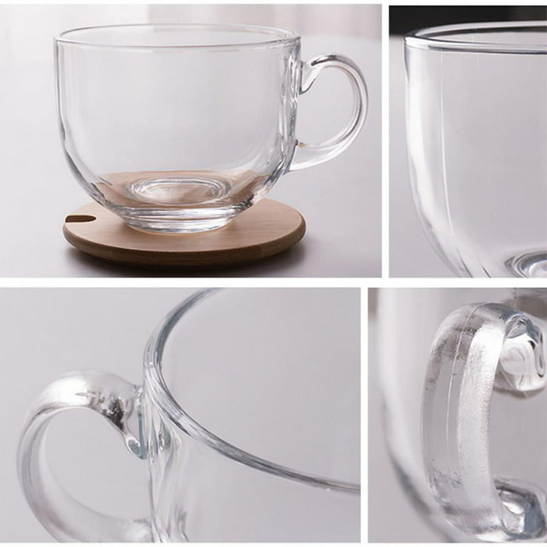 Set of 4 Extra Large Jumbo Clear Glass Coffee Mugs Soup Mugs