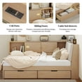 thumbnail image 3 of Holaki 85.4" Twin Size Storage Daybed with Bookcase, 2 Drawers, Upholstered Headboard with Hidden Storage & USB Ports, Wooden L-Shaped Corner Bed for Small Spaces, Natural, 3 of 8