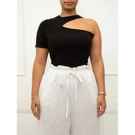 ELOQUII Elements Women's Plus One Shoulder Cut-Out Tee