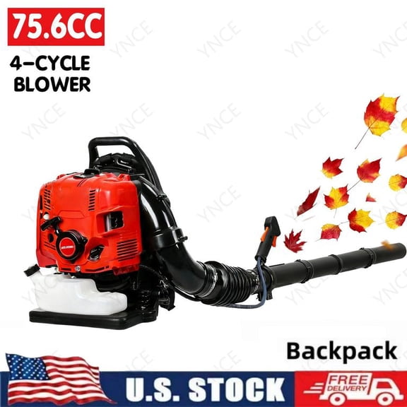 YNCE 75.6CC Gas Backpack Leaf Blower, 2 Cycle 900CFM 210MPH Gas Powered Engine, Low Vibration and Ergonomic Design with Cruise Control for Outdoor GardenYard Cleaning and Snow Removal (Red)