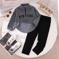 thumbnail image 2 of Enyan Little Girl Fall Winter Clothes 4T 5T 6T 7T Fleece Long Sleeve Zip Neckline Top and Jogger Pants Outfit Set (3-4 Years), 2 of 7