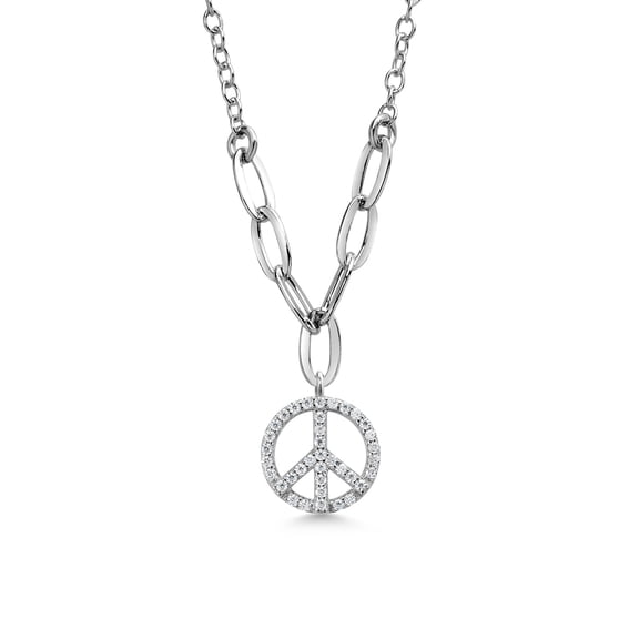 Gem Stone King Made in Italy 925 Sterling Silver Moissanite Pendant Necklace for Women with Peace Charm (0.19 cttw)