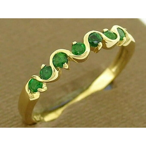 Round Cut Simulated Emerald Womens Eternity Band Ring 14k Yellow Gold Over