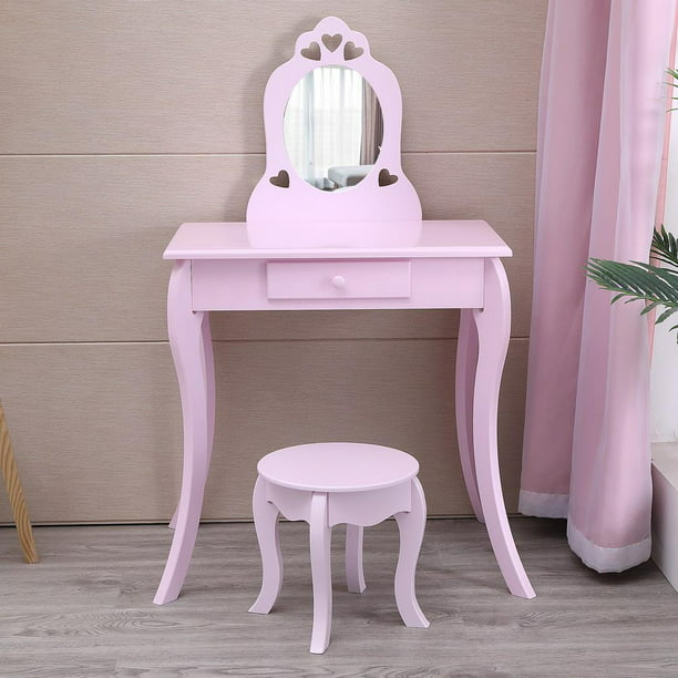 Samyohome Wooden Kids Vanity Table Set, Princess Dressing Table And Chair