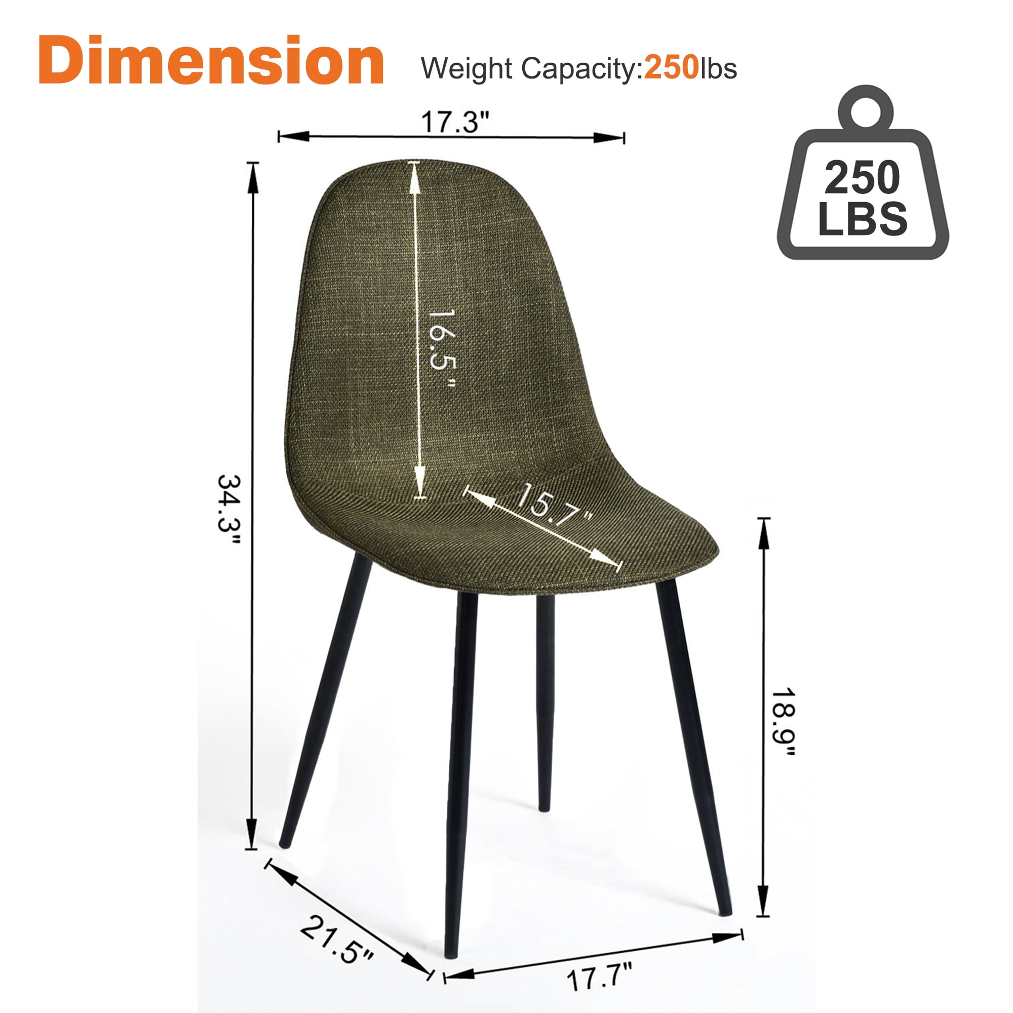Homy Casa Set of 4 Fabric Dining Chairs Upholstered Seat with Ergonomic Back and Durable Metal Legs for Family Gathering Dining Kitchen and Living Room