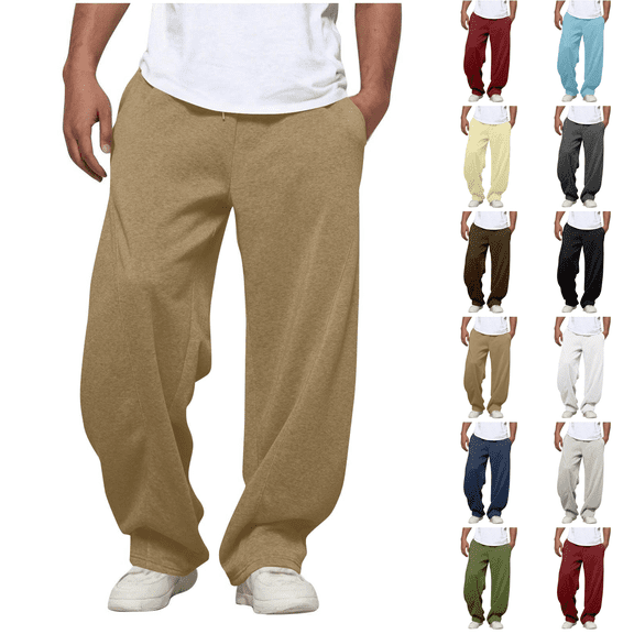 Baggy Sweatpants for Men Drawstring Elastic Waist Casual Pants Loose Workout Gym Track Pants with Pockets Khaki 2XL
