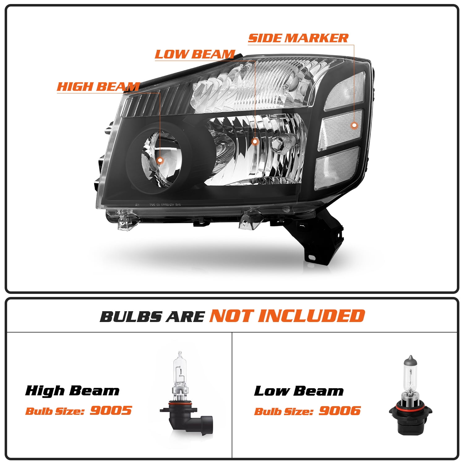 For 2004-2015 Nissan Titan/04-07 Armada Black Headlights Headlamps Left+Right