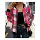 thumbnail image 4 of Chaquetas de Mujer Informales con Cremallera, de Franela A Cuadros, Larga, Holgadas, Ideales para Otoño. Rojo Rosa XXL, 4 of 7