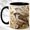 Black, variant on Gold Sparrow Pair Coffee Mug, Botanical Bird Mug, Ceramic 11 oz