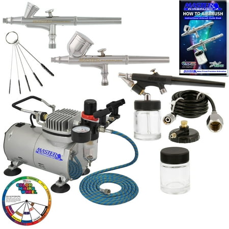 Master Airbrush Professional 3 Airbrush Kit with Compressor and Air (Best Silent Airbrush Compressor)