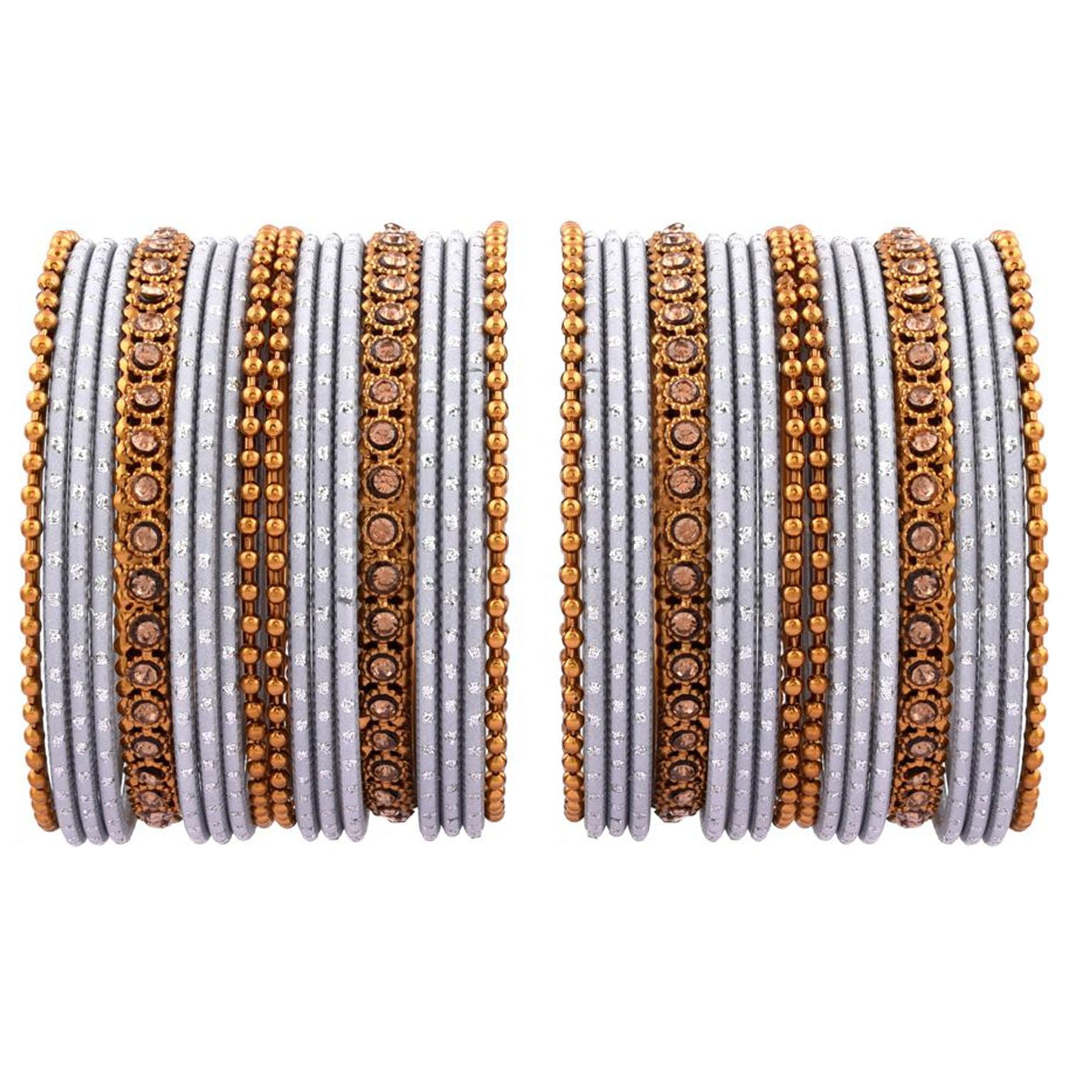 Efulgenz Indian Bangle Set Rhinestone Crystal Oxidized