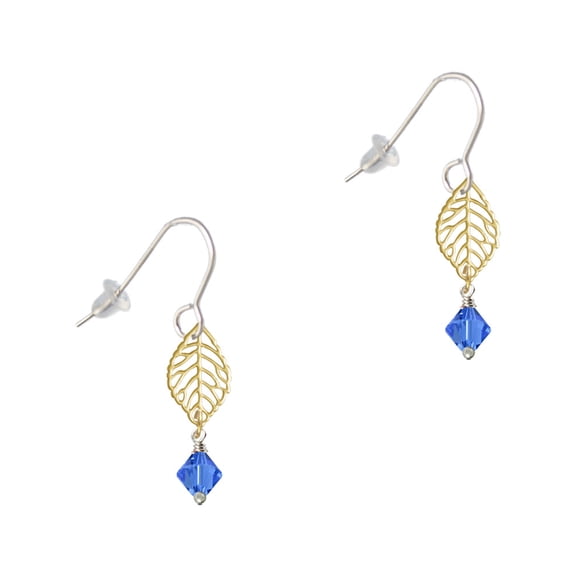 Delight Jewelry September - Blue Crystal Bicone Goldtone Leaf French Earrings