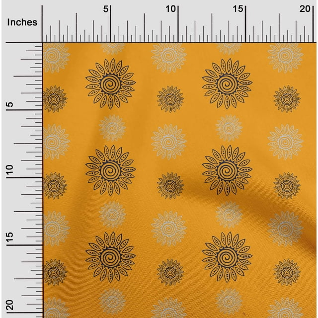 oneOone Georgette Viscose Fabric Spiral & Floral Block Printed Fabric 1 Yard 42 Inch Wide