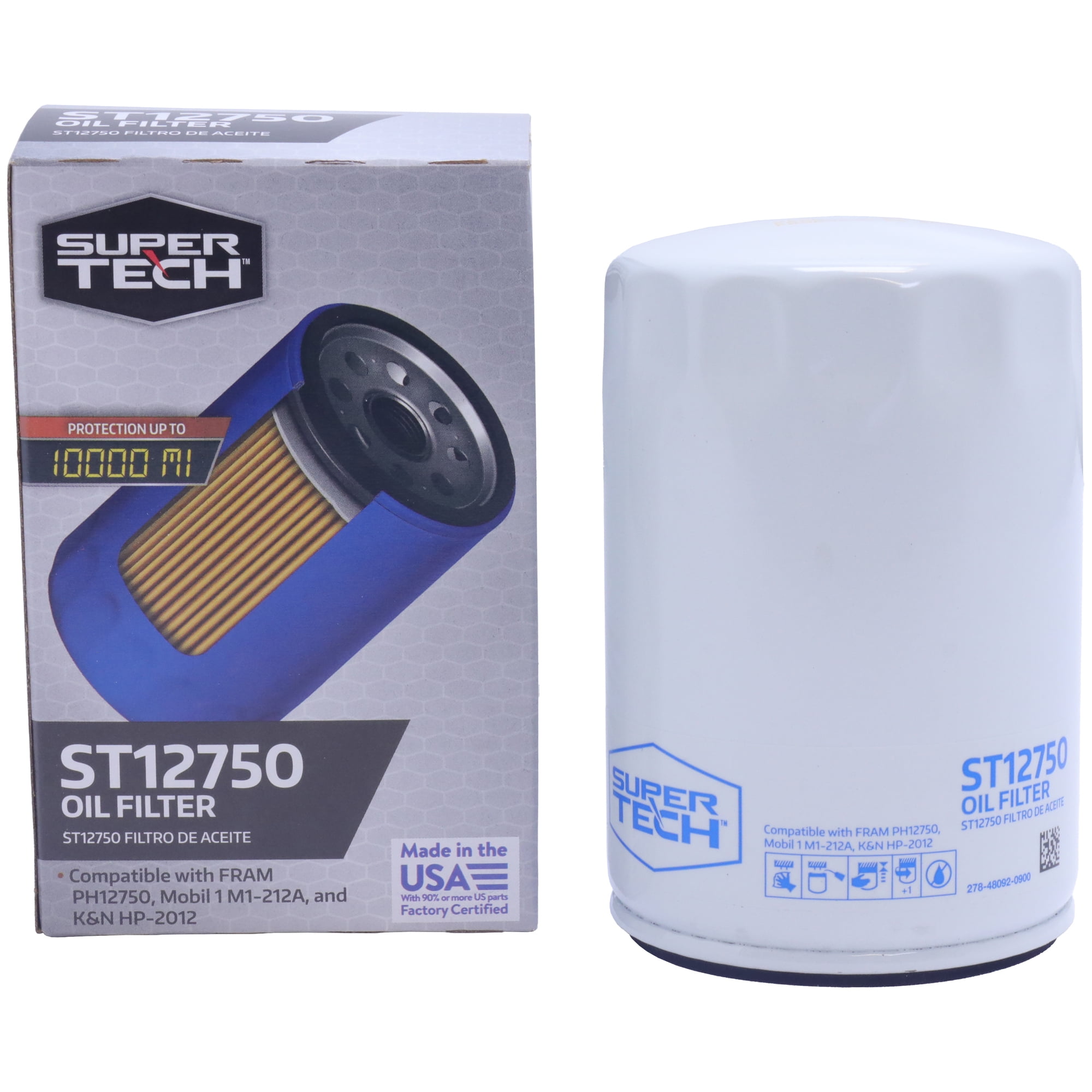 (3 pack) Super Tech Oil Filter, ST12750, 10K mile Filter for Buick, Cadillac, Chevrolet, and GMC, 4.87" Height