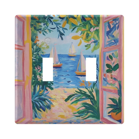 Yayeee Toggle Light Switch Wall Plate 2-Gang 4.56"x4.48" Decorative Outlet Cover, Blue Seaside