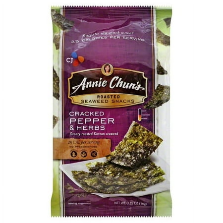 Annie Chun's Roasted Seaweed Snacks, Cracked Pepper and Herbs, 0.35 Ounce (Pack of 12)