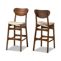 Baxton Studio Katya Mid-Century Modern Sand Fabric Upholstered and Walnut Brown Finished Wood 2-Piece Bar Stool Set