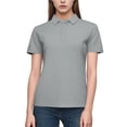 thumbnail image 2 of FRSASU Women's Solid Summer Tops Short Sleeve Polo Shirts Casual Business Button Collared V-Neck Classic Golf Shirt Gray, 2 of 6