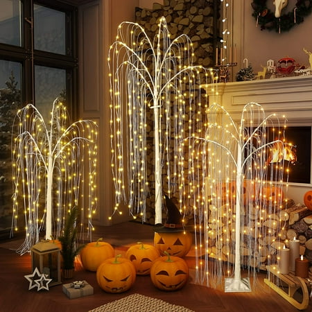 

bzfwm Lighted Birch Tree Pack of 3 Prelit Christmas Tree 4ft 5ft 6ft Indoor and Outdoor Light Up Christmas Decorations for Porch Easter Summer Wedding Xmas Festival Holiday Party Warm