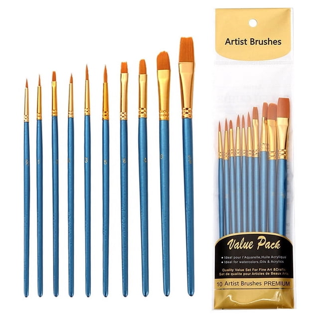 LSLJS Acrylic Paint Brush Set 10 Pcs Nylon Hair Brushes for All Purpose Oil Acrylic Brush