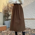 thumbnail image 4 of Womens Corduroy Skirt New High Waist Vintage A-Line Maxi Skirt Coffee M YIWEI, 4 of 11