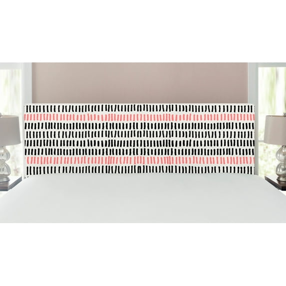 Abstract Headboard, Abstract Pattern with Short Lines Chalkboard Geometric Simple Retro Art Print, Upholstered Decorative Metal Bed Headboard with Memory Foam, King Size, Black Pink, by Ambesonne