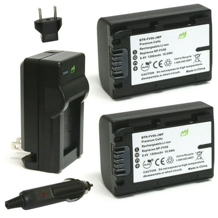 Replacement for Sony NP-FV30 Battery (2-Pack, 1200mAh) and Charger