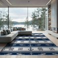 thumbnail image 2 of ODIKA 6'x9' Washable Area Rug Non-Slip, Easy Care, Nautical Bass Motif Stripe Border Lure Novelty Hooked Fishing Refined Structured for Family Room, Living Room, Master Bedroom, 2 of 7