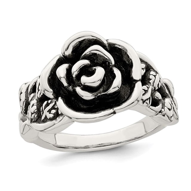 Sterling Silver Antiqued Rose Flower Ring