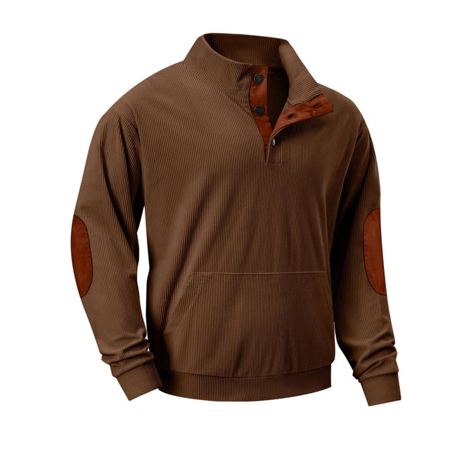 Pisexur Mens Sweatshirts Long Sleeve Crewneck Sweatshirt Vintage Ribbed Oversized Hoodie Pullover Tops Casual Loose Button Solid Color Sweatshirt Plus Size Sweatshirt with Pocket S-3XL