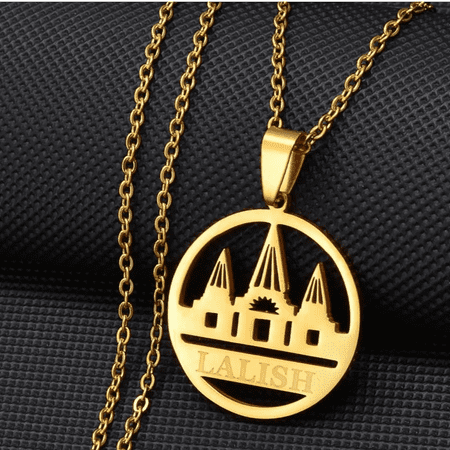 Yezidi Lalish Pendant Necklaces 14k Yellow Gold Holiest Temple of the Yazidis Jewelry