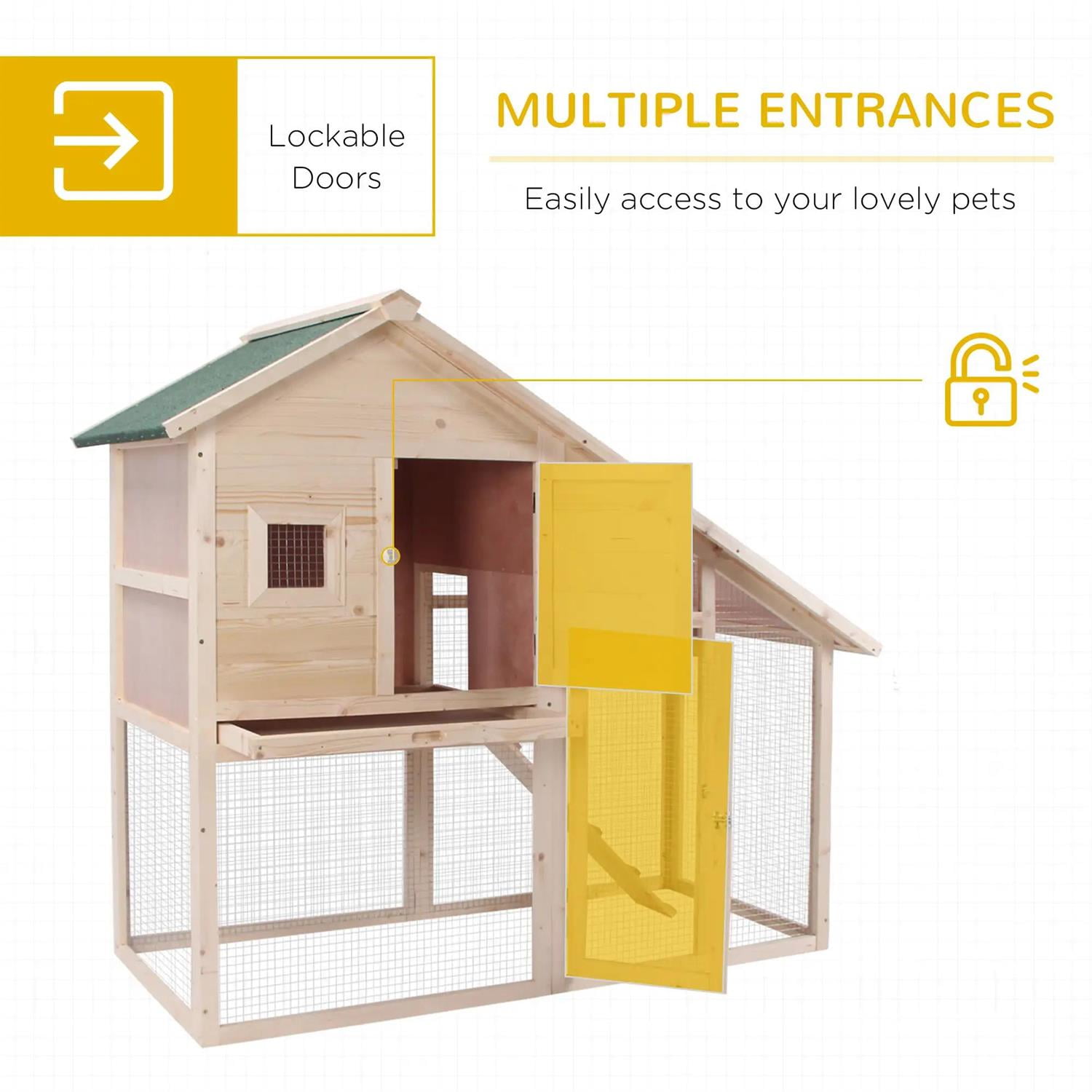 Kadyn 55" Outdoor Rabbit Hutch with Slide-out Tray, Wooden Small Animal Habitat Chicken Coop Bunny Cage for Bunnies, Guinea Pigs, Beige
