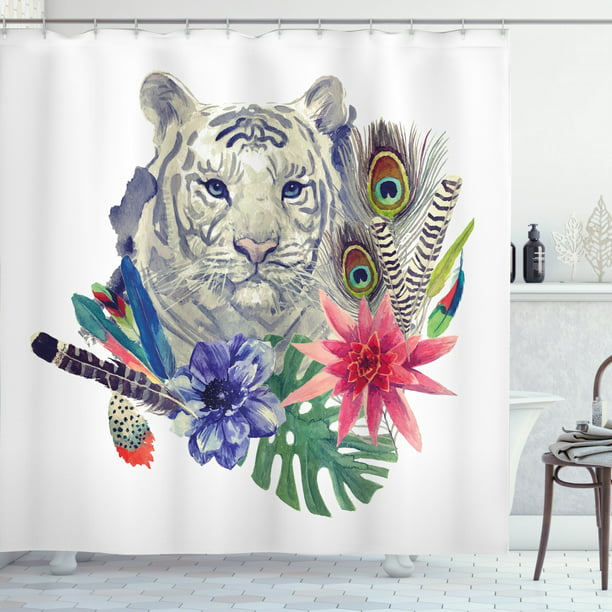 Tiger Shower Curtain Retro Inspired, Tiger Shower Curtain Set