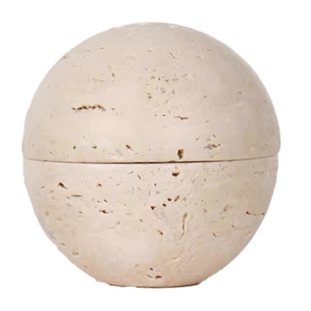 Beige Travertine Sphere Incense Burner Natural Marble Stone Home Decoration, Religious Round Ornamen